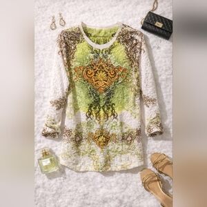 Cactus Green and White Long Sleeve Top